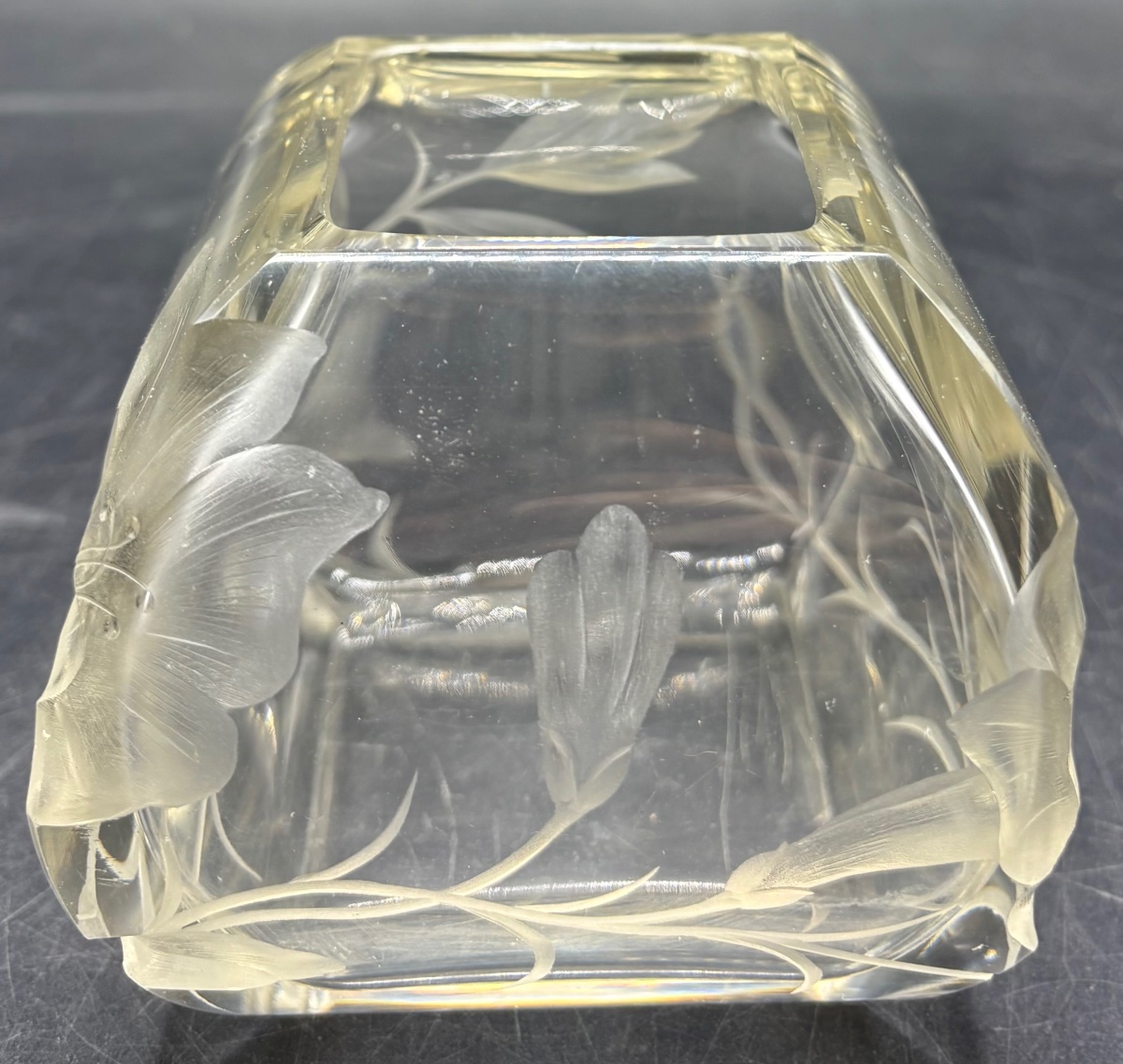 Low, Engraved Blown Crystal Vase From The Moser Era-photo-2