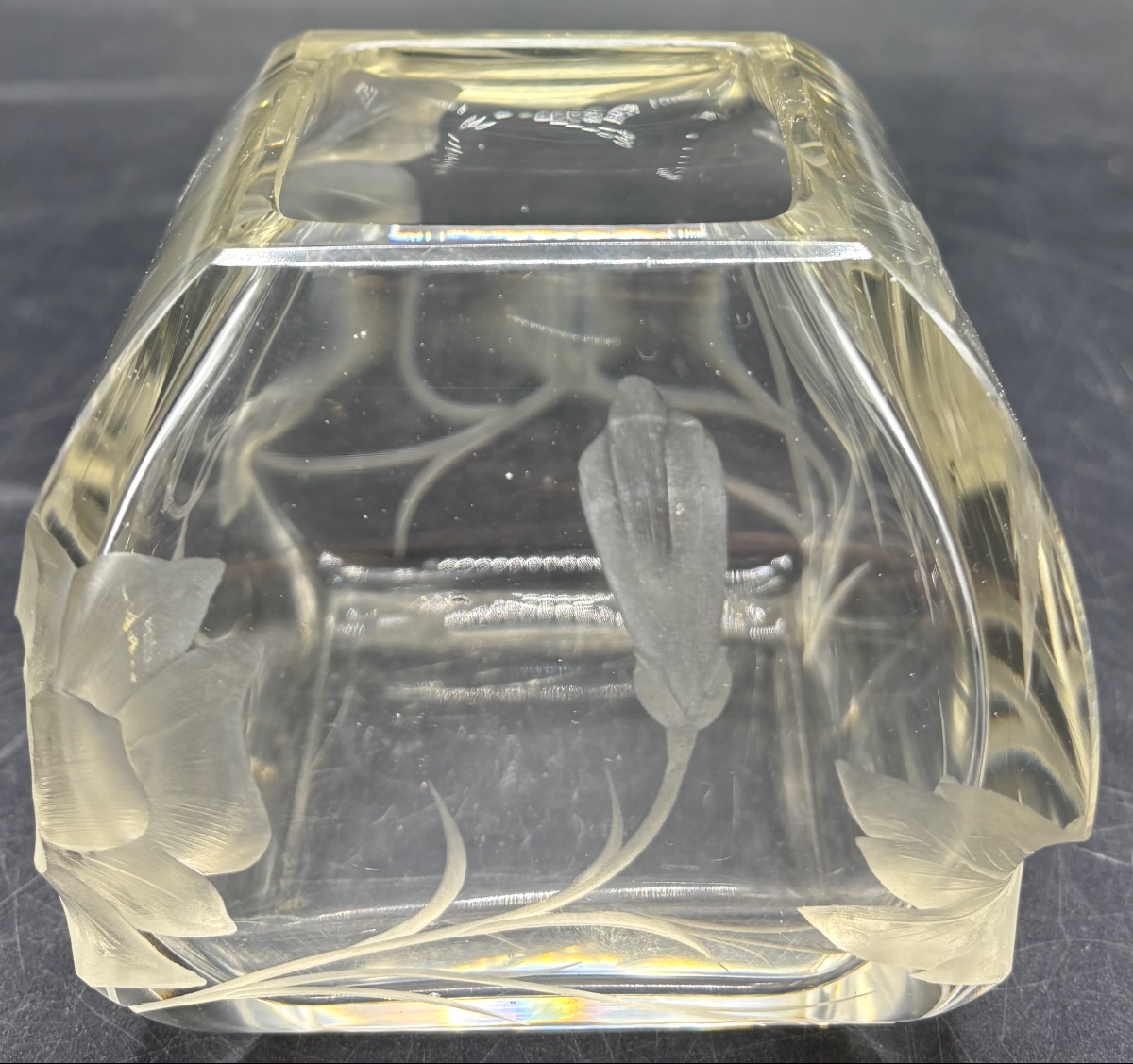 Low, Engraved Blown Crystal Vase From The Moser Era-photo-3