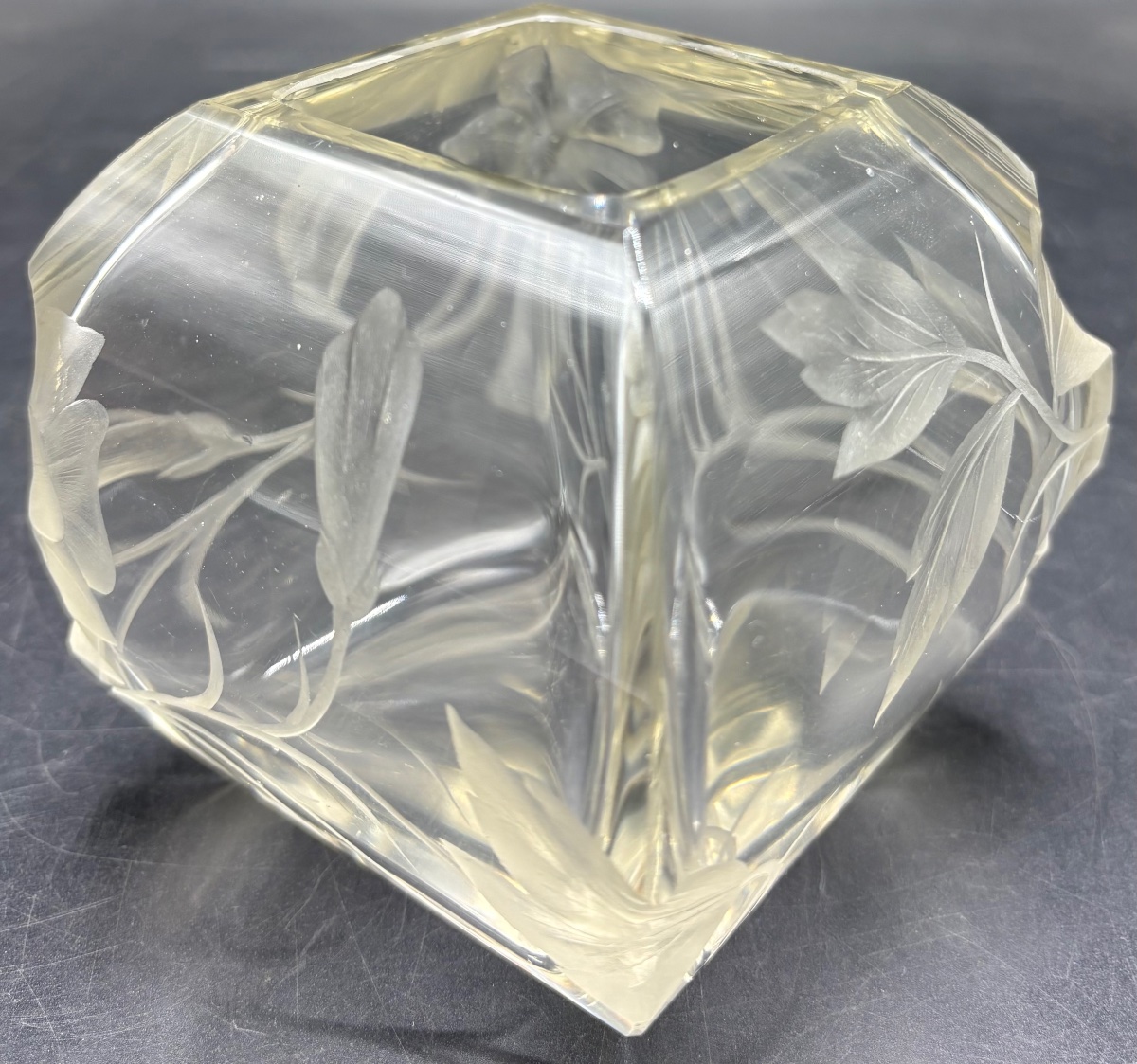 Low, Engraved Blown Crystal Vase From The Moser Era-photo-1