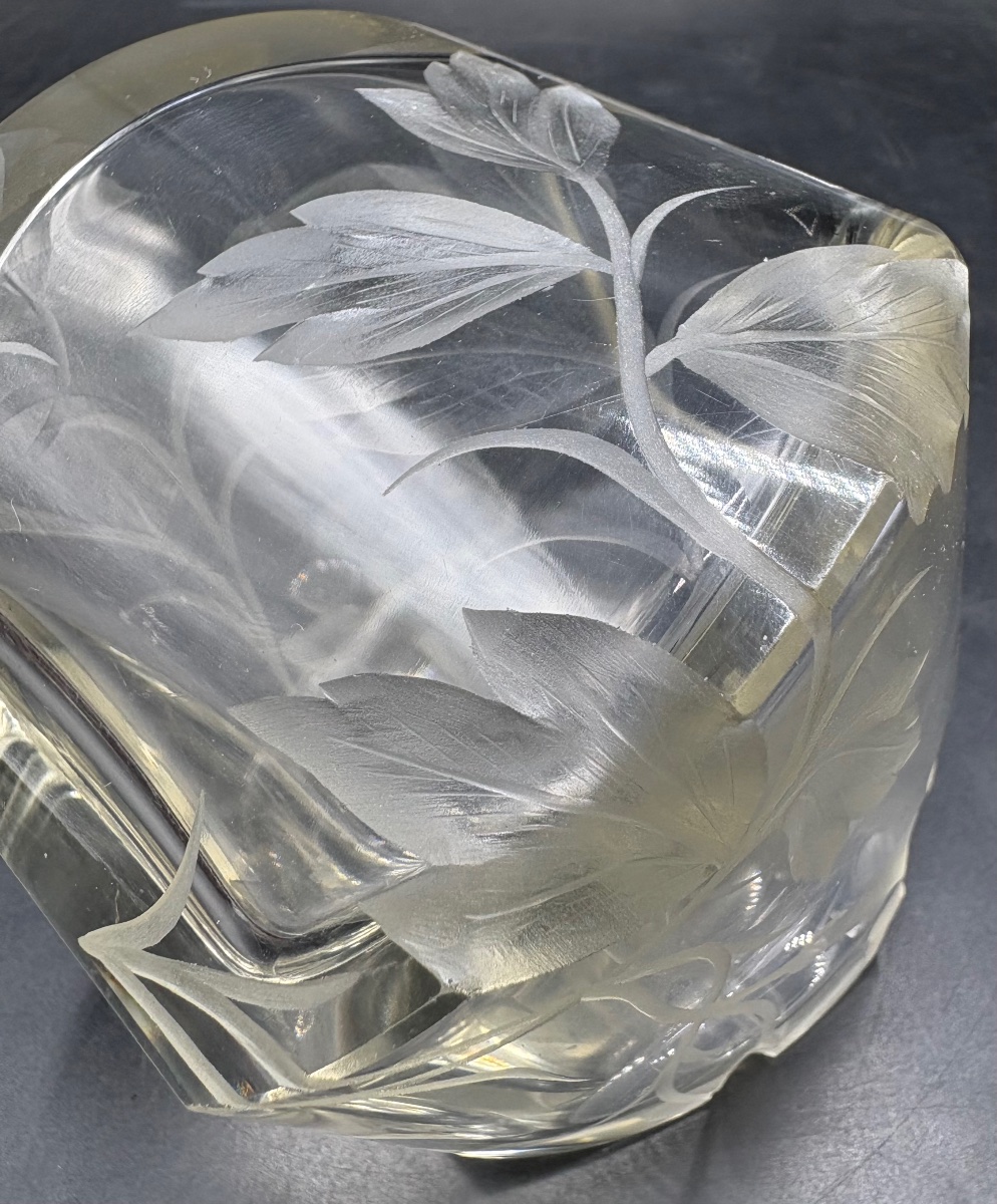 Low, Engraved Blown Crystal Vase From The Moser Era-photo-5