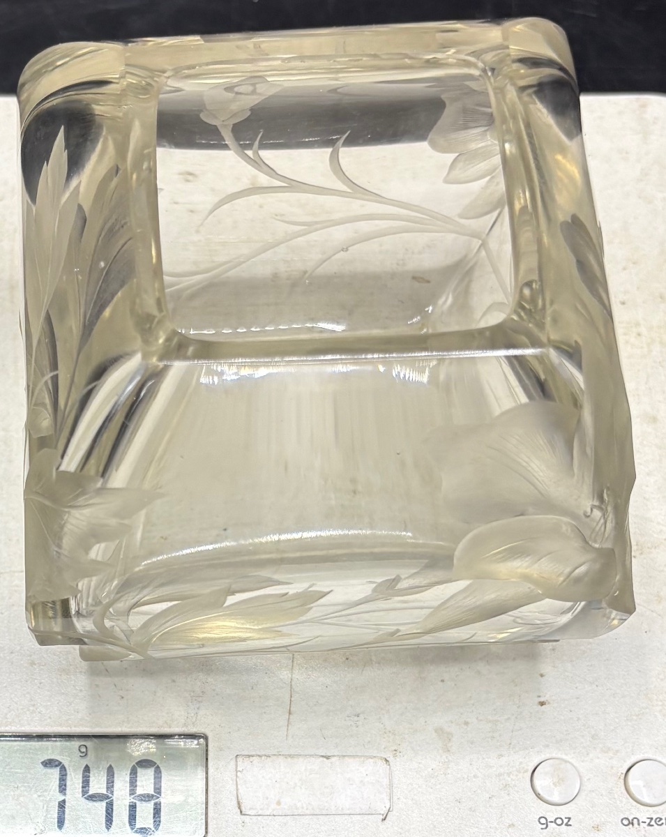 Low, Engraved Blown Crystal Vase From The Moser Era-photo-8