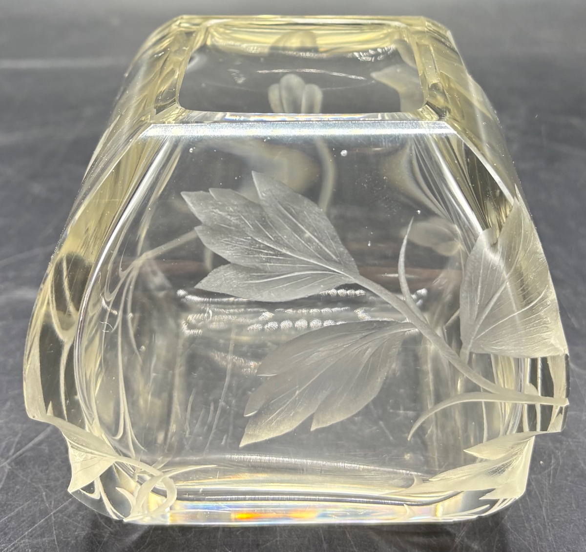 Low, Engraved Blown Crystal Vase From The Moser Era