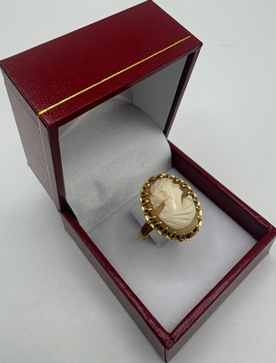 18k Gold Ring With A French Shell Cameé From The 1940s-photo-2