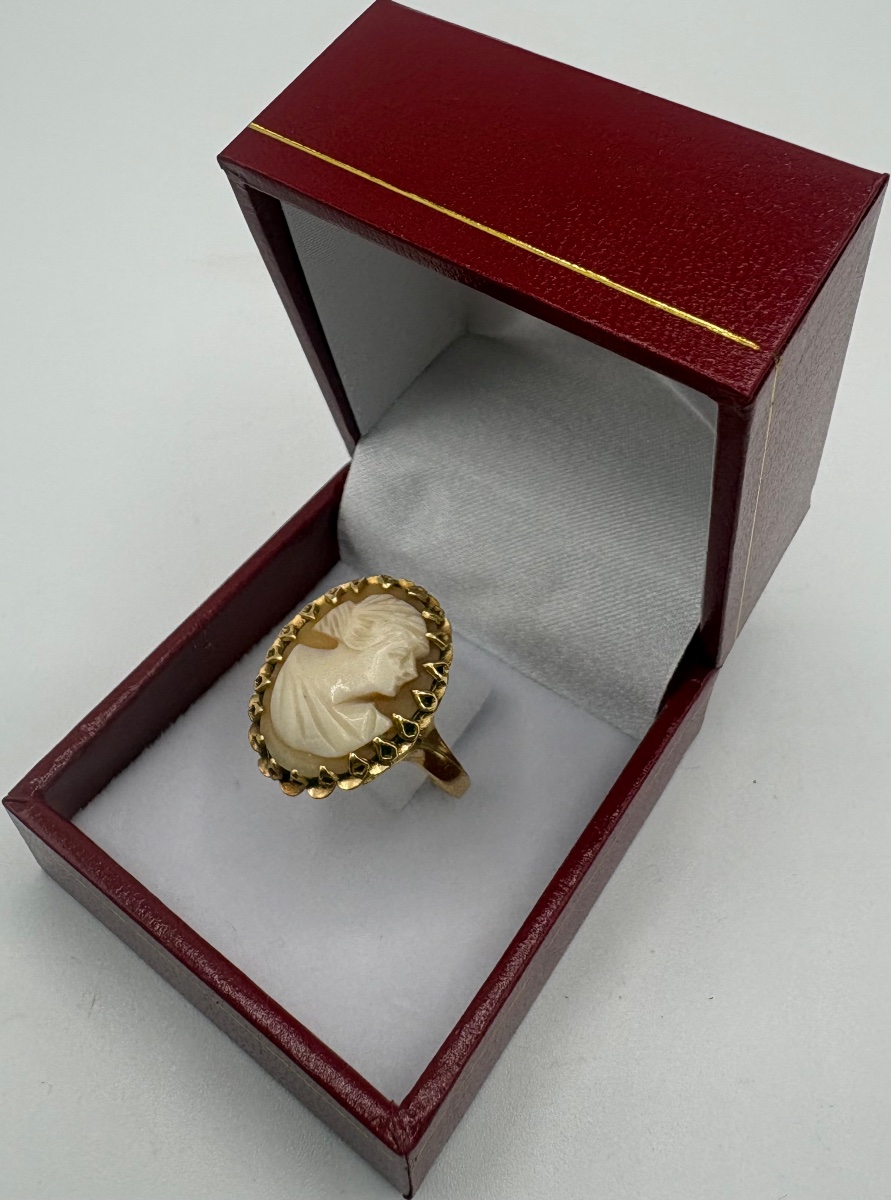 18k Gold Ring With A French Shell Cameé From The 1940s-photo-3