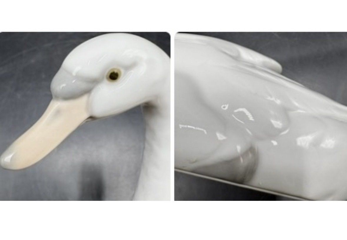 Glazed Porcelain Swan Figurine From The 1983 Lladro Collection-photo-4