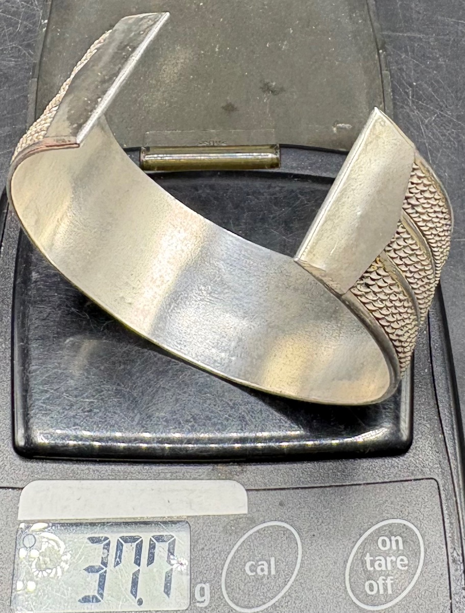 1950s Foreign Solid Silver 3/4-length Clasp Cuff Bracelet -photo-7