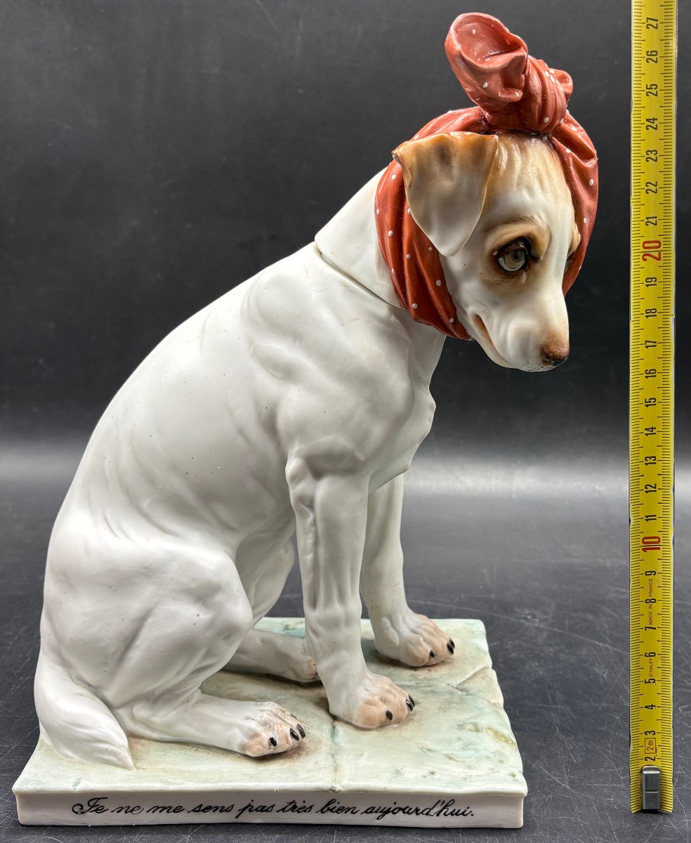Puppy-shaped Biscuit Figurine With Enameled Parts From The 1900s, French -photo-7
