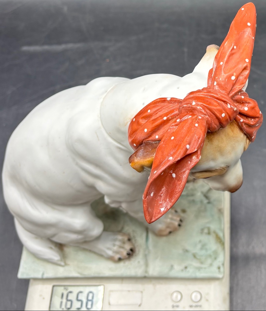 Puppy-shaped Biscuit Figurine With Enameled Parts From The 1900s, French -photo-8