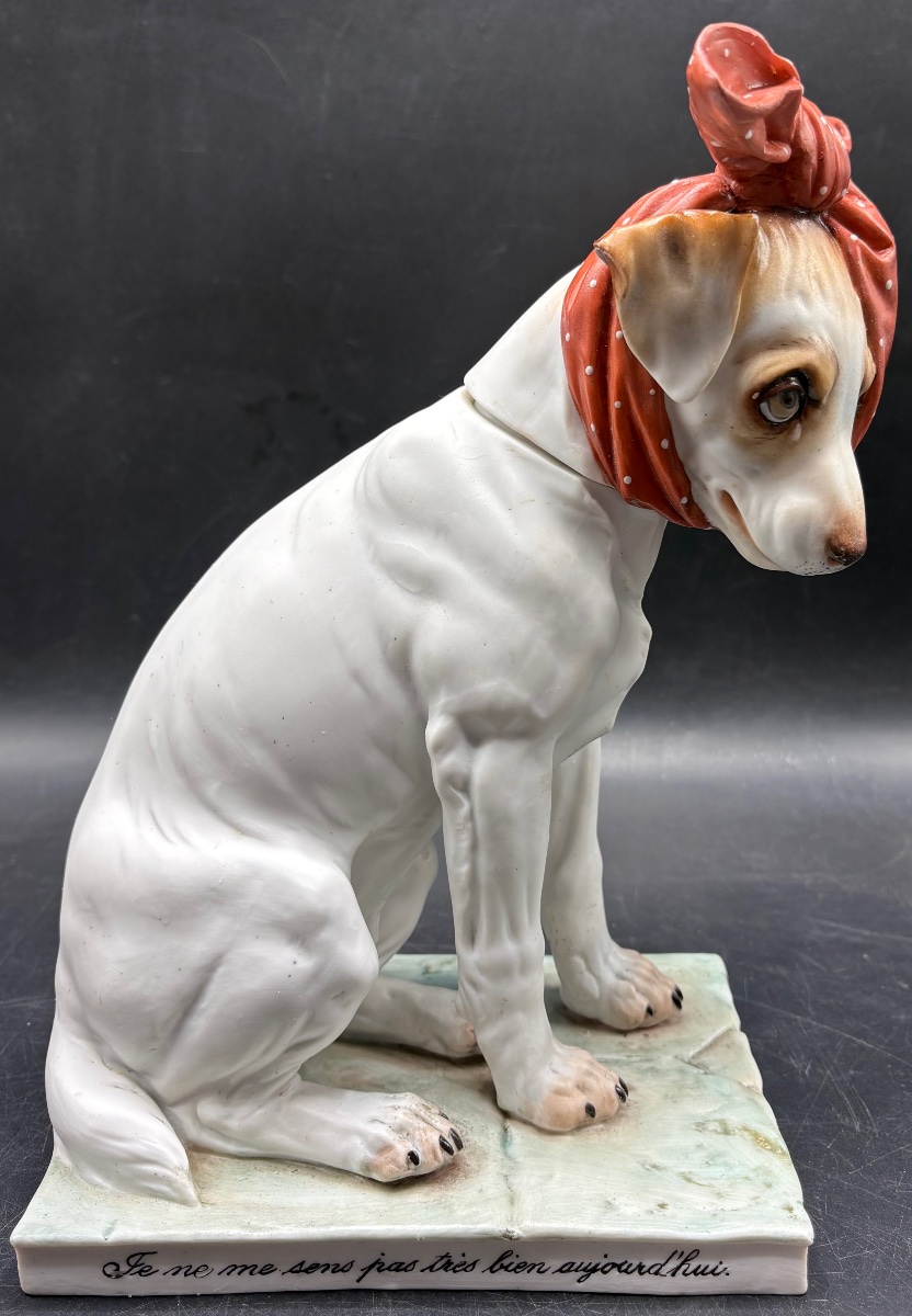 Puppy-shaped Biscuit Figurine With Enameled Parts From The 1900s, French 