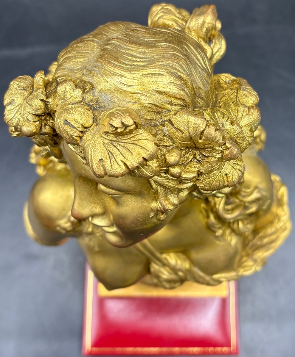 BUSTE DE FEMME EN BRONZE CISELÉ DORÉ DES ANNÉES 1860/70 PAR CLODION-photo-1