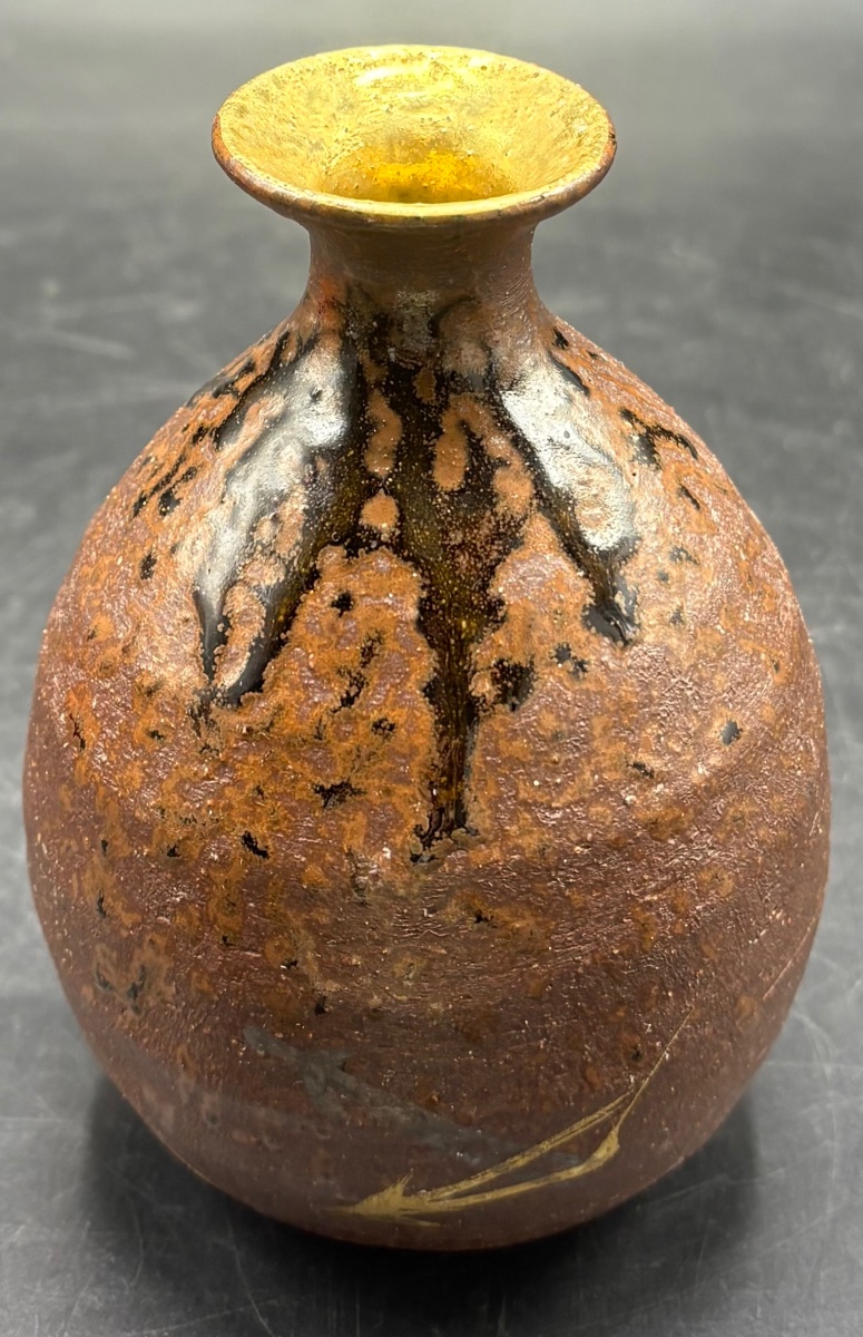 Small Gold-glazed Terracotta Vase From The 1900s, Japanese 
