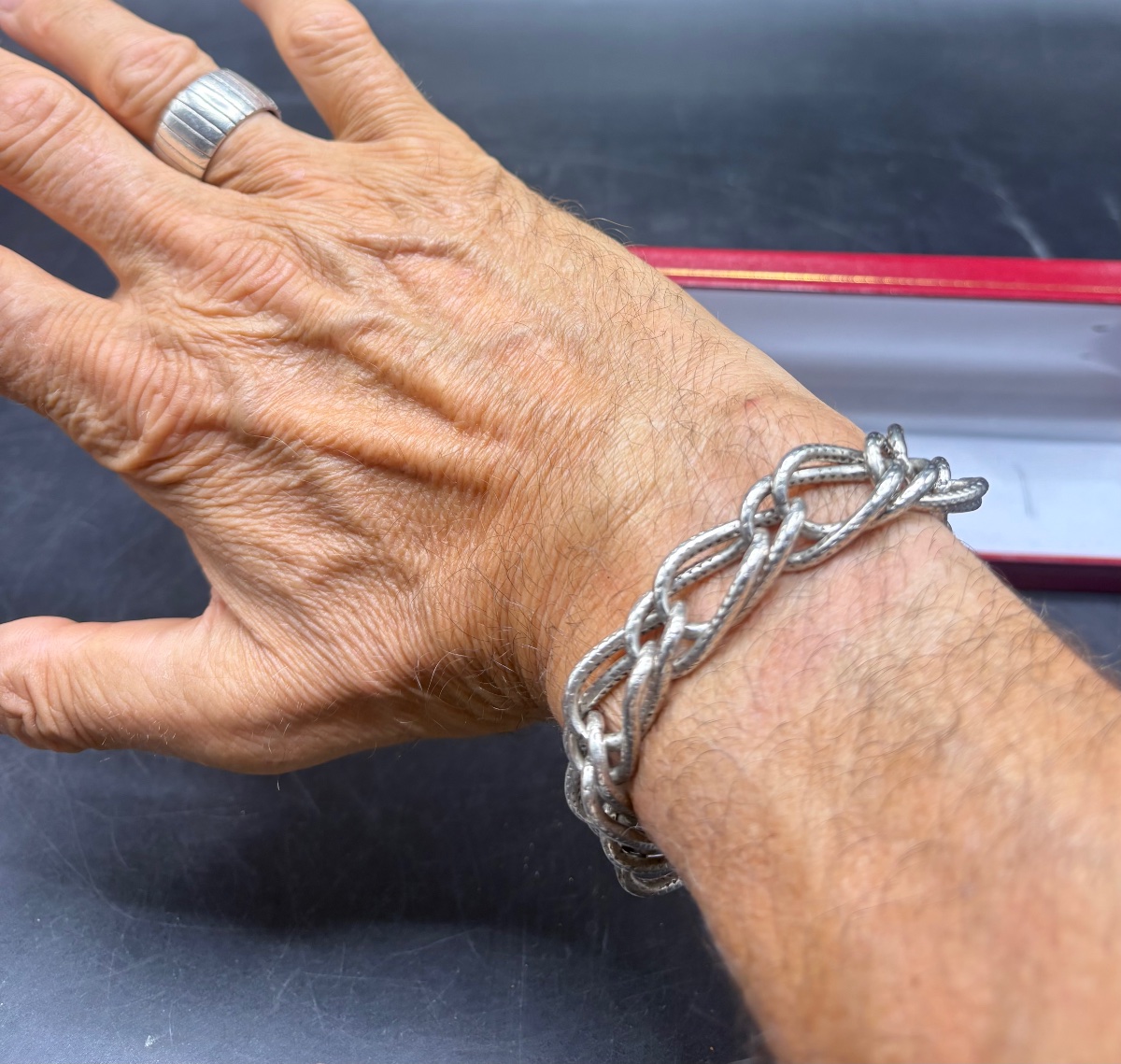 Unisex Solid Silver Bracelet From The 1960s, French -photo-3