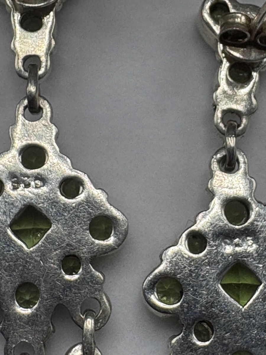 Pair Of Solid Silver And Peridot Earrings From The 1960s, Imported -photo-1