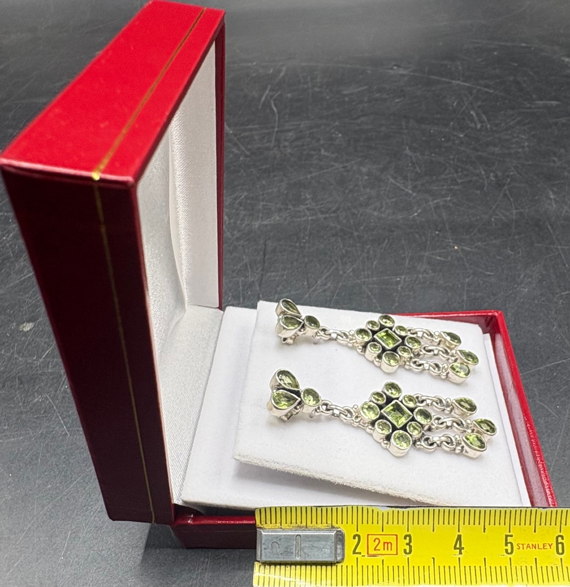 Pair Of Solid Silver And Peridot Earrings From The 1960s, Imported -photo-4