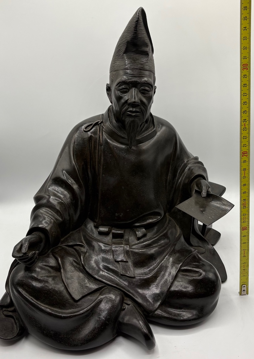 Character In Chiseled Bronze Patinated From The Edo Period Around 1770/80 Signed "chestnut" Fro-photo-6