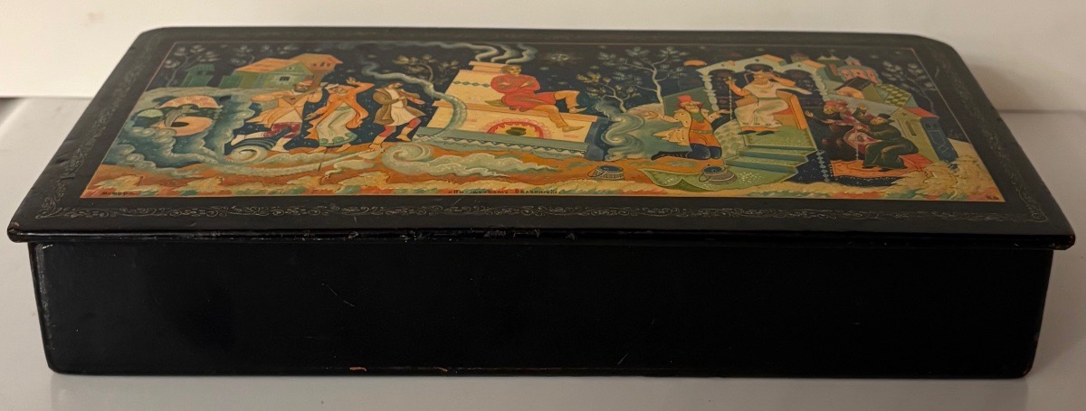 Lacquered And Painted Russian Wood Box From The Late 19th Century By V. F. Moméra