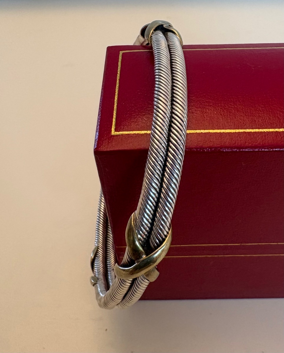 Vintage European Solid Silver And Vermeil Bangle From The 1960s/70s -photo-2