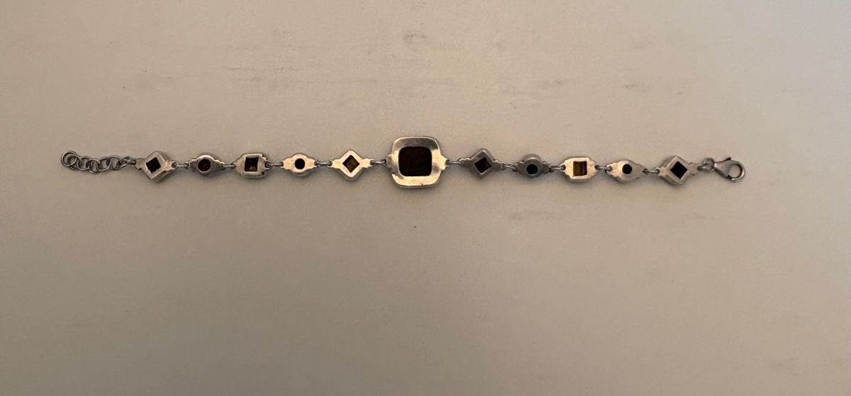 BRACELET GOURMETTE EN ARGENT MASSIF ET CABOCHONS D’OEIL DU TIGRE DES ANNÉES 1980 EUROPÉEN -photo-4