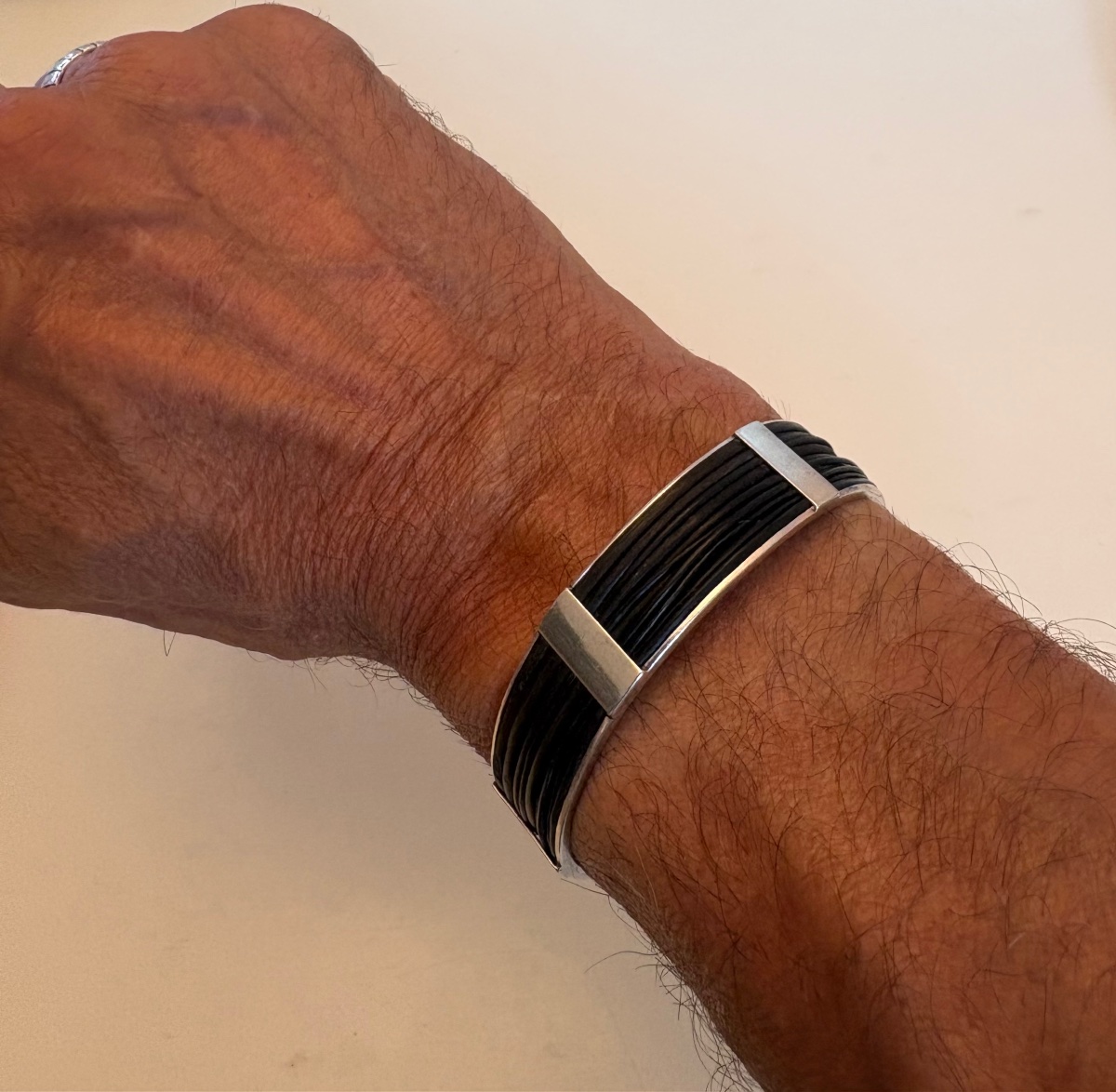 3/4-length Solid Silver And Bakelite Bracelet From The 1950s, European -photo-2