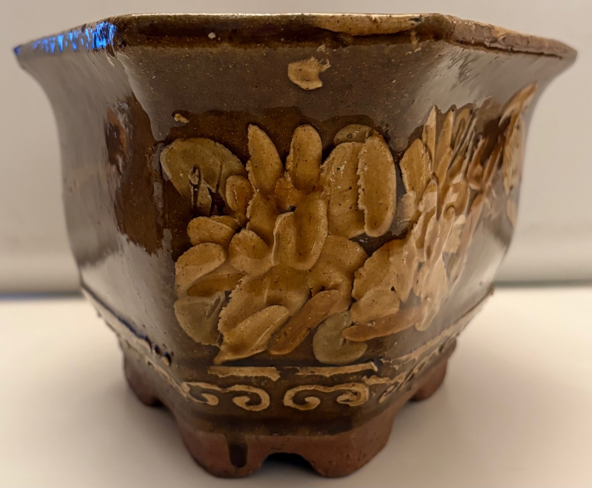 PETIT CACHE POT EN TERRE CUITE VERNISSÉE DES ANNÉES 1900/20 CHINOIS-photo-2