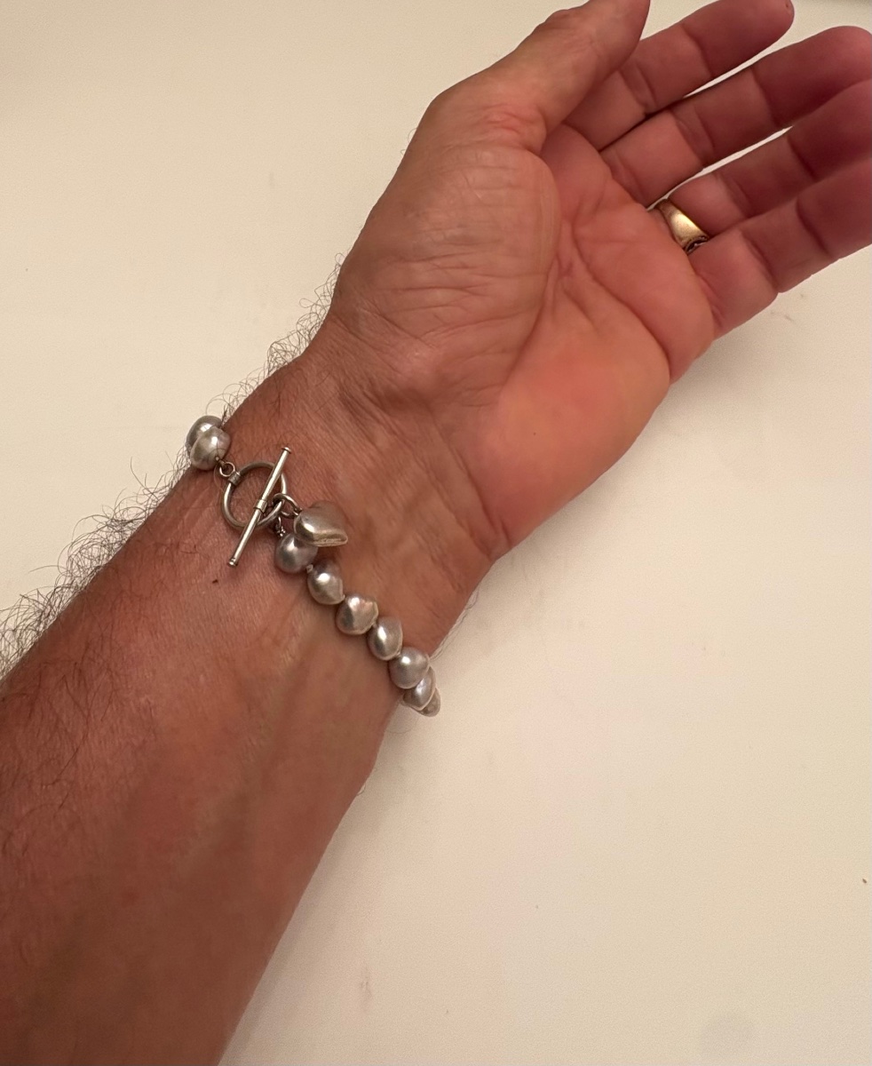 BRACELET PERLES D’EAU ET ARGENT MASSIF DES ANNÉES 1980 EUROPÉEN -photo-3