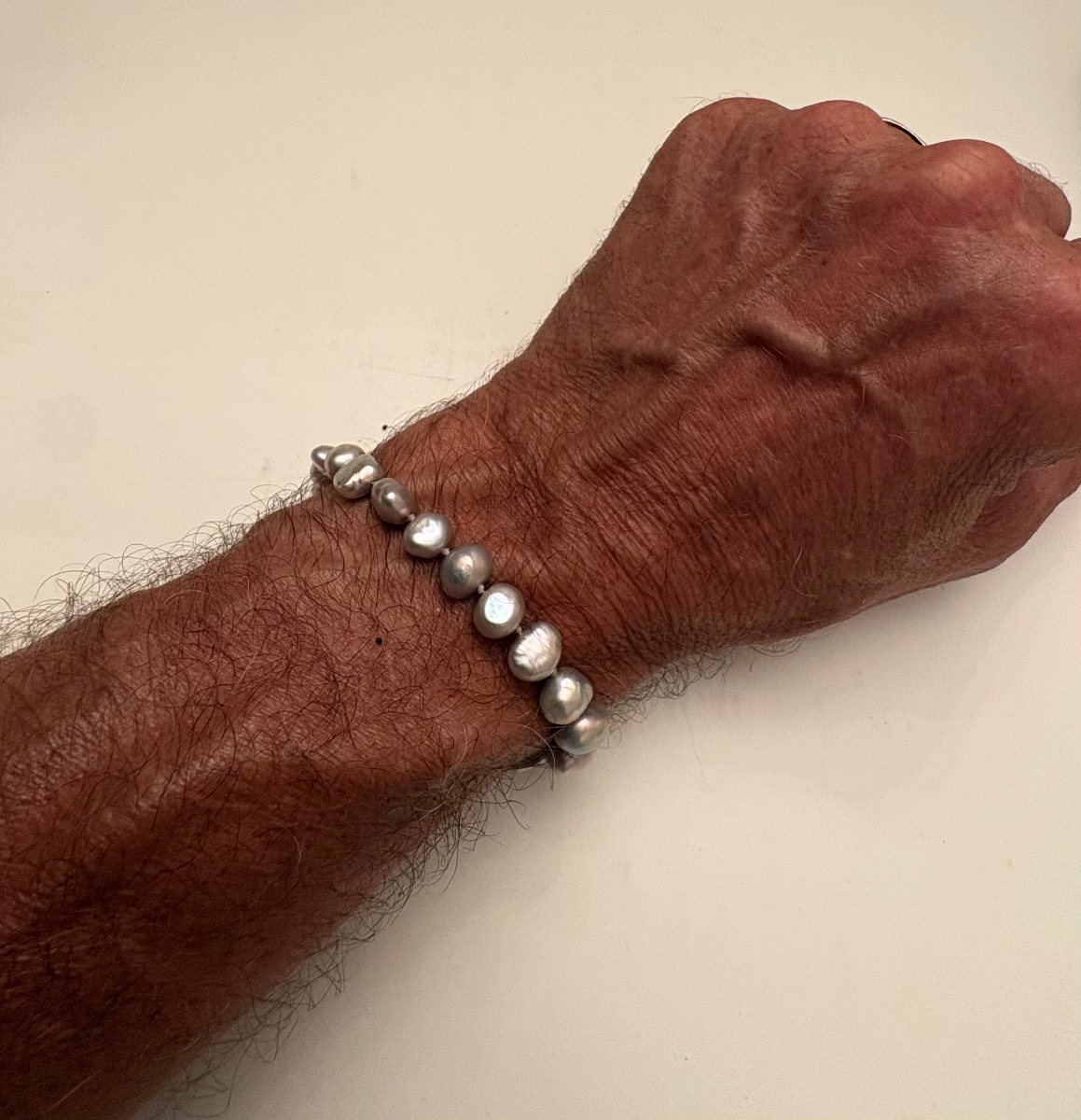 BRACELET PERLES D’EAU ET ARGENT MASSIF DES ANNÉES 1980 EUROPÉEN -photo-4