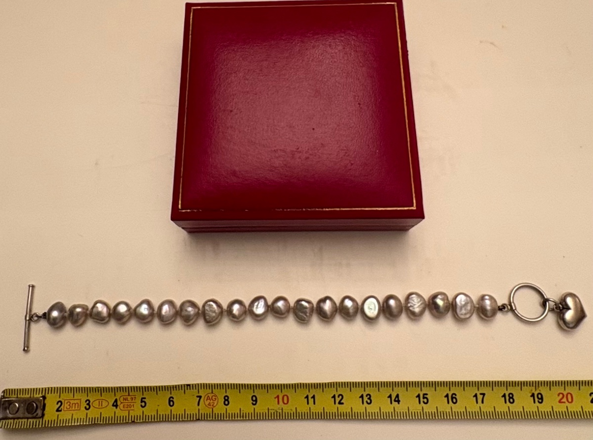 BRACELET PERLES D’EAU ET ARGENT MASSIF DES ANNÉES 1980 EUROPÉEN -photo-3