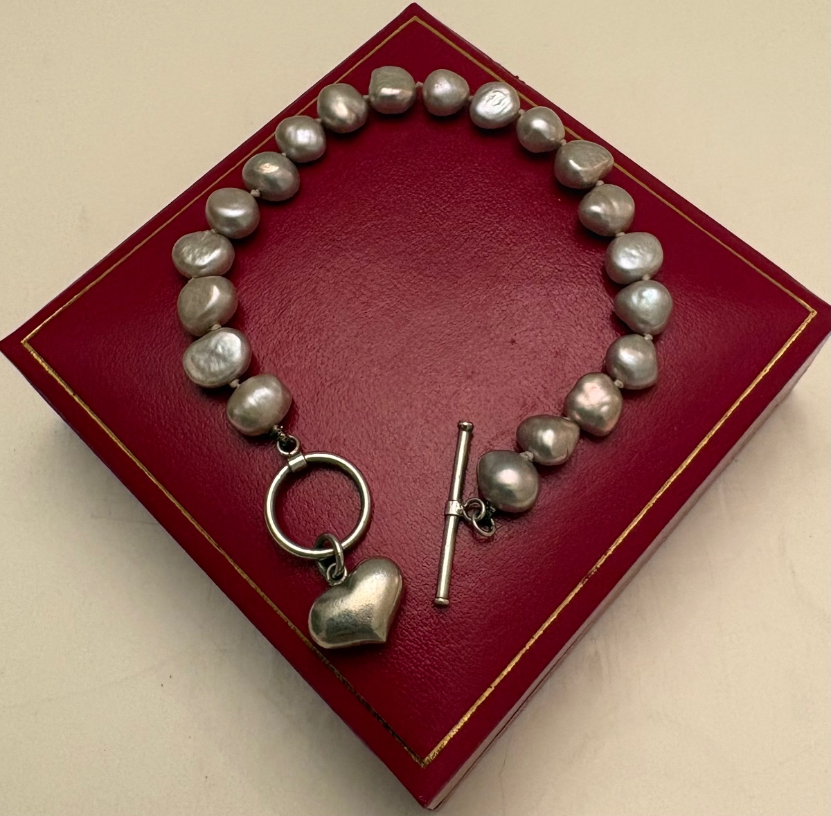 BRACELET PERLES D’EAU ET ARGENT MASSIF DES ANNÉES 1980 EUROPÉEN 