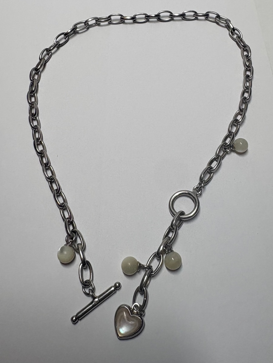 COLLIER PENDENTIF EN ARGENT MASSIF ET NACRE DES ANNÉES 1970 EUROPÉEN -photo-2