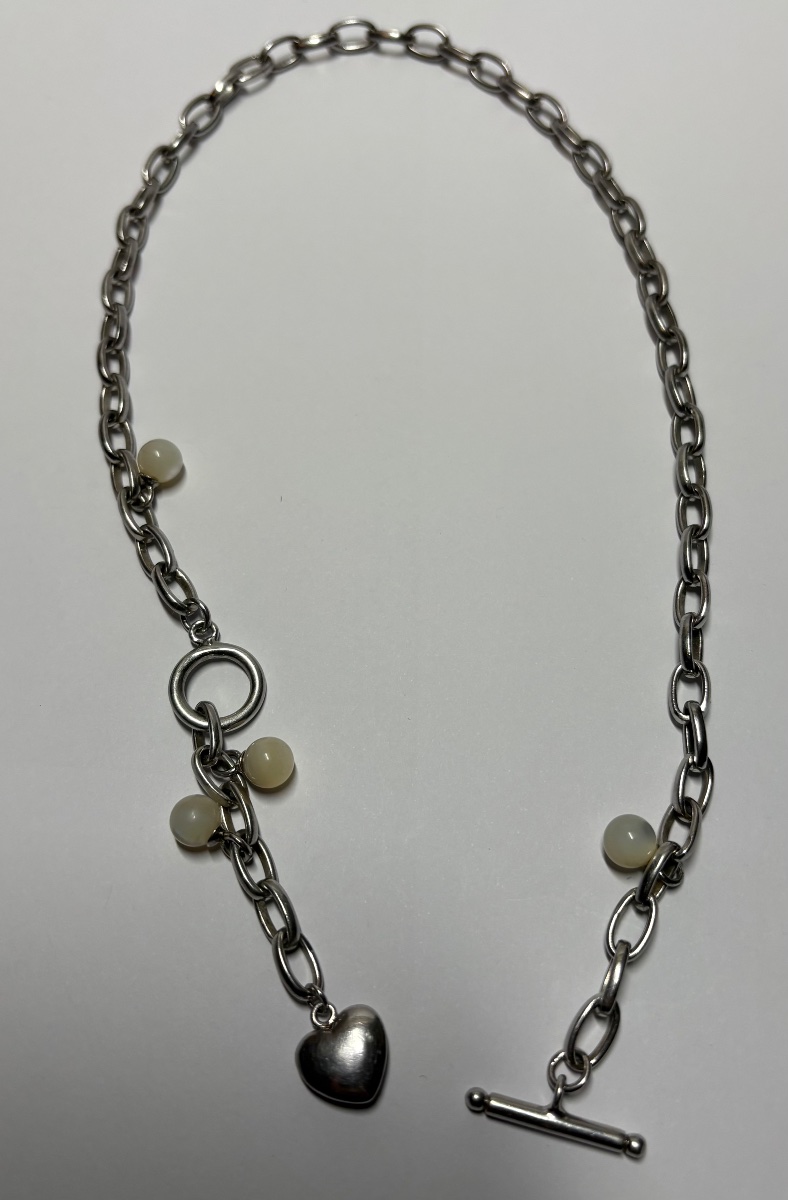 COLLIER PENDENTIF EN ARGENT MASSIF ET NACRE DES ANNÉES 1970 EUROPÉEN -photo-3