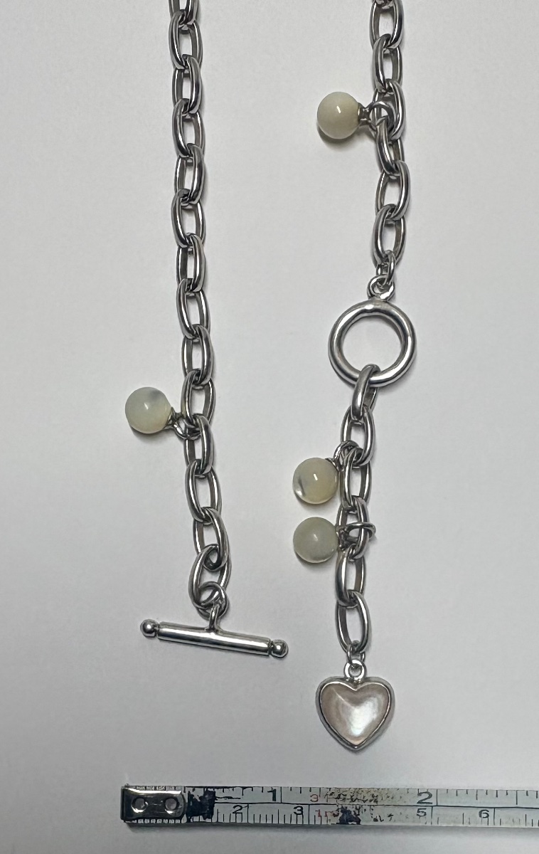 COLLIER PENDENTIF EN ARGENT MASSIF ET NACRE DES ANNÉES 1970 EUROPÉEN -photo-8