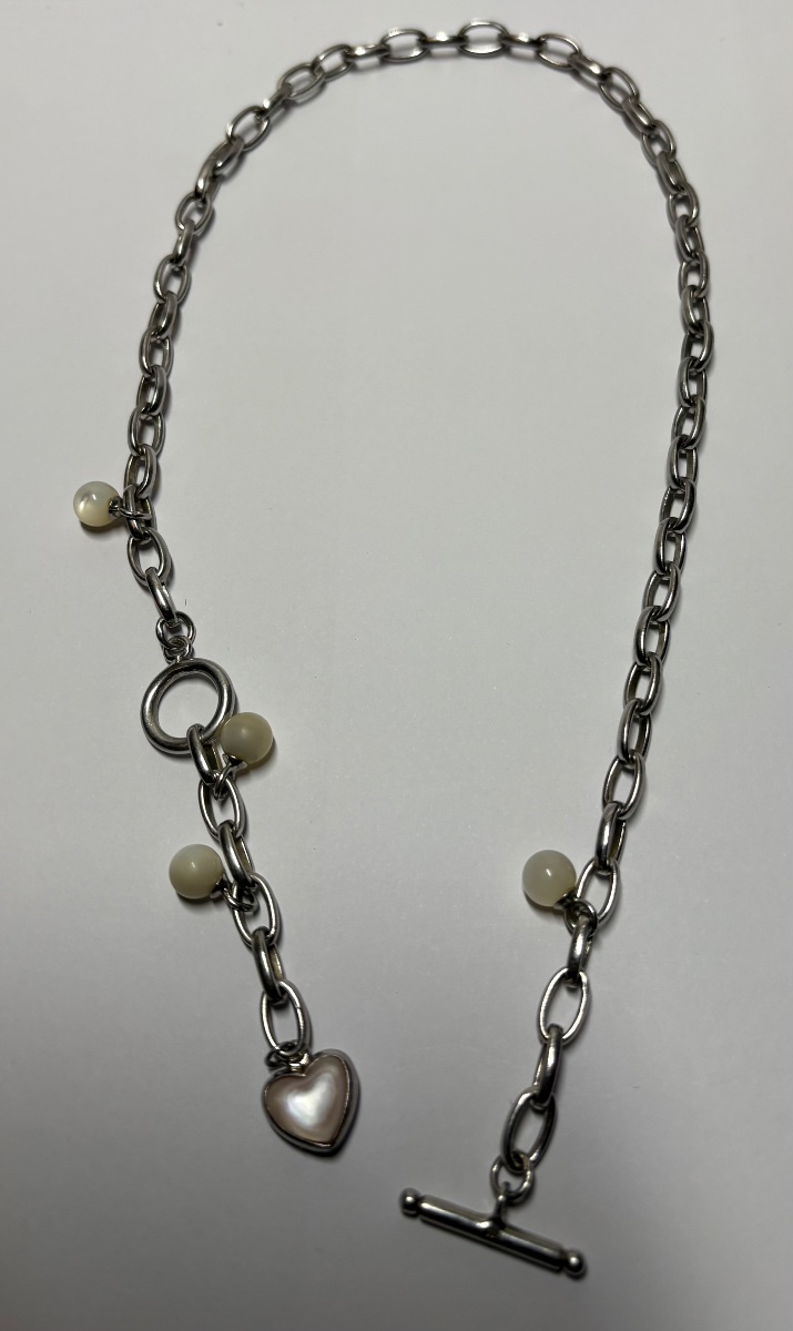 COLLIER PENDENTIF EN ARGENT MASSIF ET NACRE DES ANNÉES 1970 EUROPÉEN 