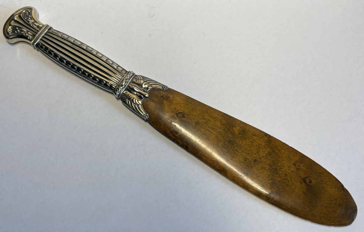 COUPE PAPIER EN ARGENT MASSIF VERMEIL ET LOUPE DE TUYAS FRANÇAIS DE LA FIN DU XIXÈME -photo-2