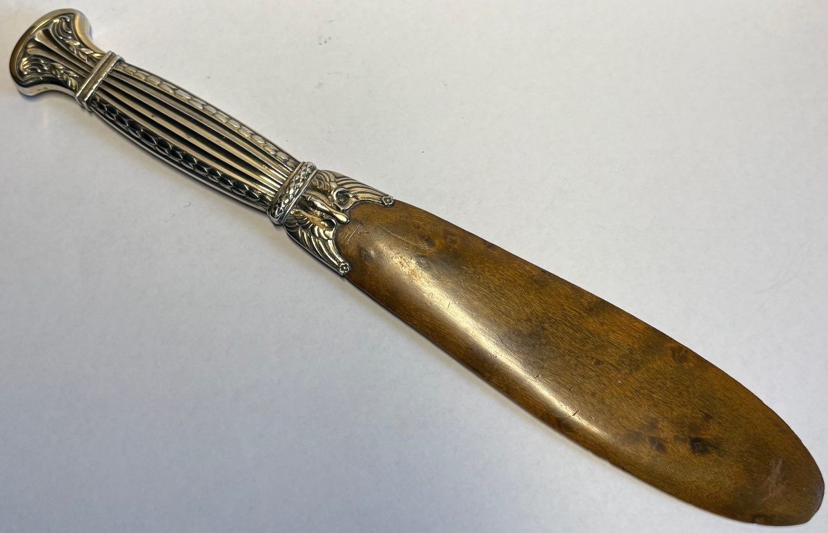 COUPE PAPIER EN ARGENT MASSIF VERMEIL ET LOUPE DE TUYAS FRANÇAIS DE LA FIN DU XIXÈME -photo-3