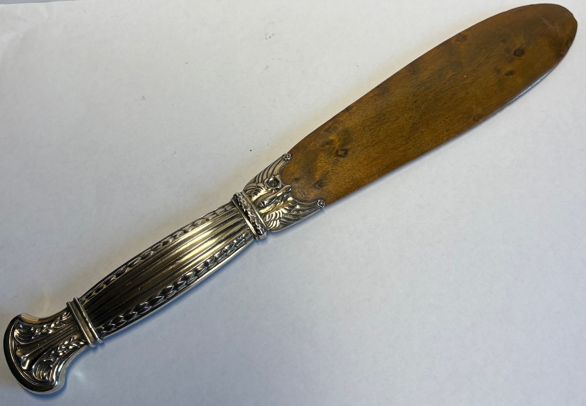 COUPE PAPIER EN ARGENT MASSIF VERMEIL ET LOUPE DE TUYAS FRANÇAIS DE LA FIN DU XIXÈME -photo-4