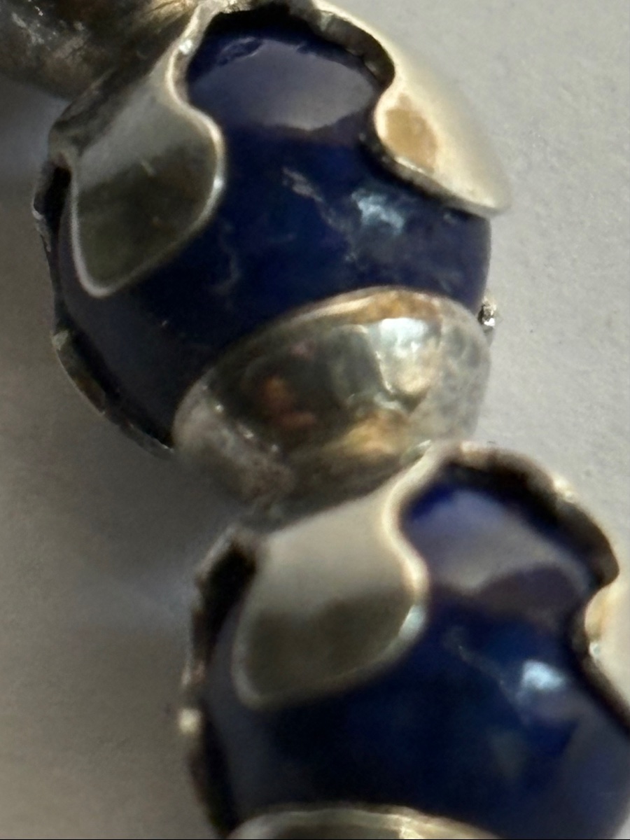 BRACELET GOURMETTE EN ARGENT MASSIF ET PERLES DE PÂTE DE VERRE DES ANNÉES 1960 MEXICAIN-photo-3