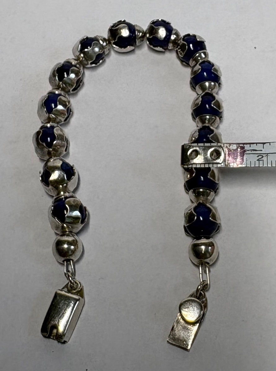 BRACELET GOURMETTE EN ARGENT MASSIF ET PERLES DE PÂTE DE VERRE DES ANNÉES 1960 MEXICAIN-photo-6