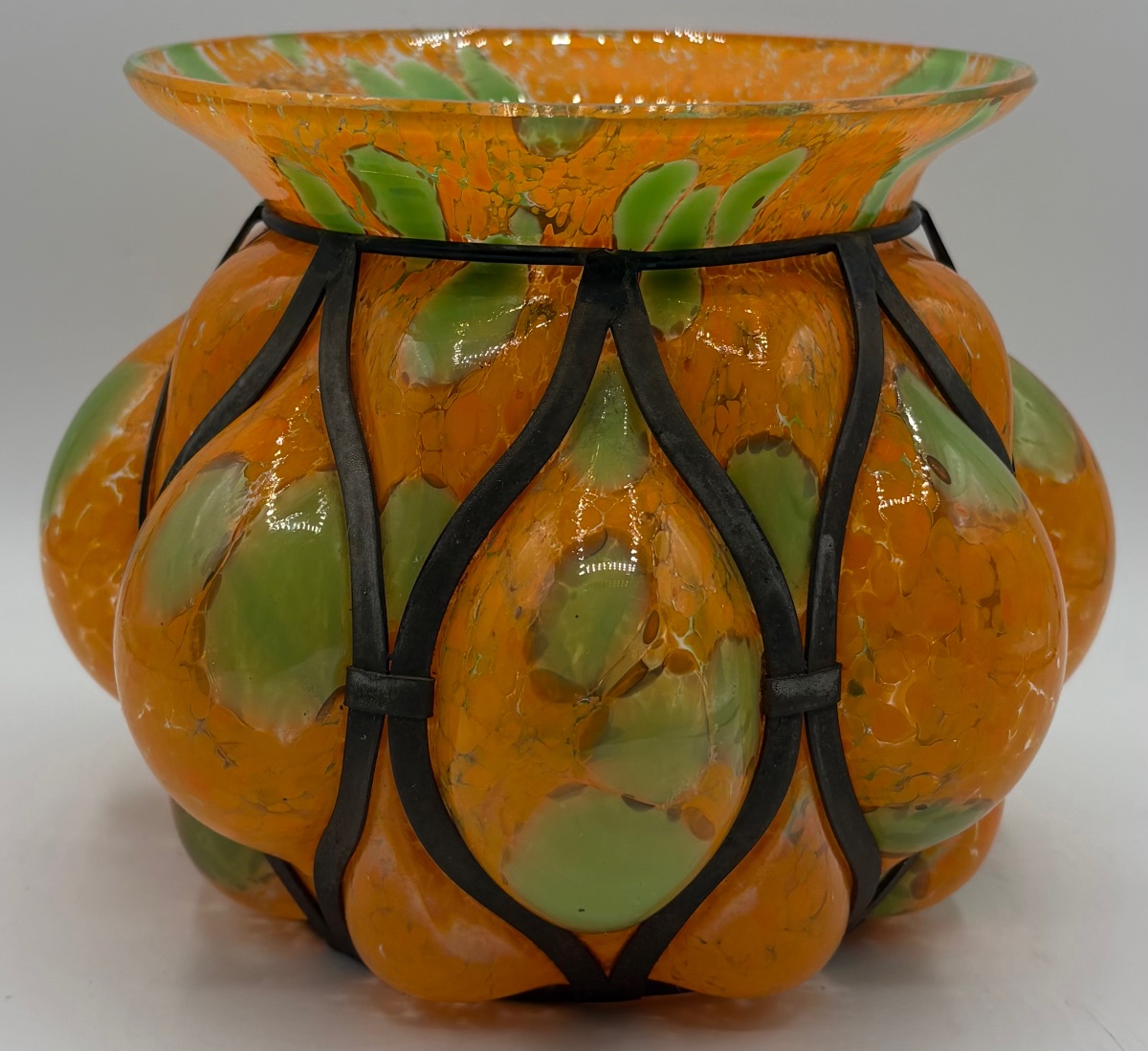 Mixed-glass Ball Vase, Blown In A Mold From The 1970s, French -photo-2