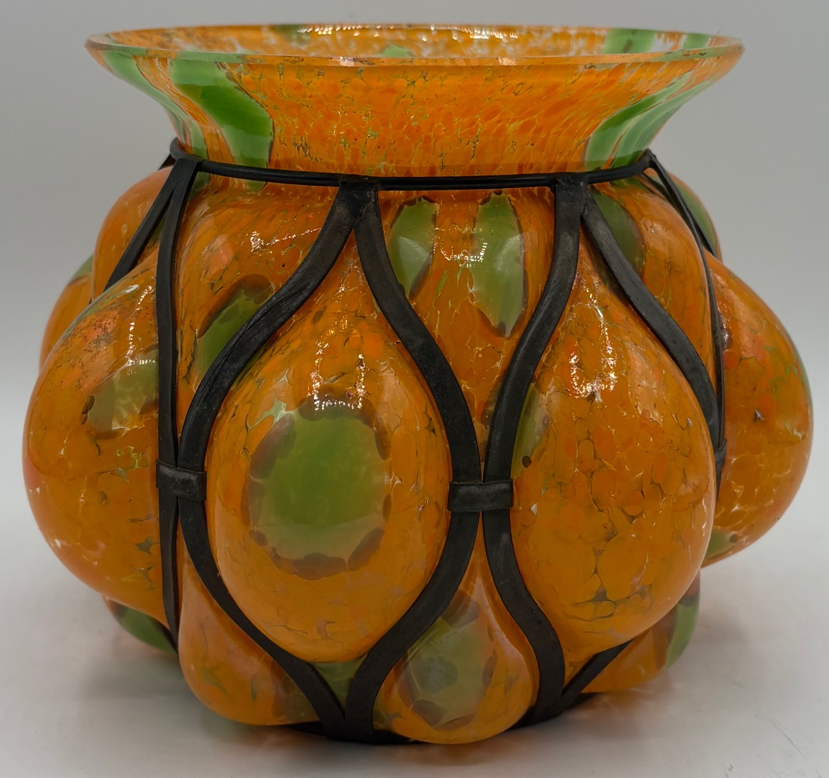 Mixed-glass Ball Vase, Blown In A Mold From The 1970s, French -photo-4