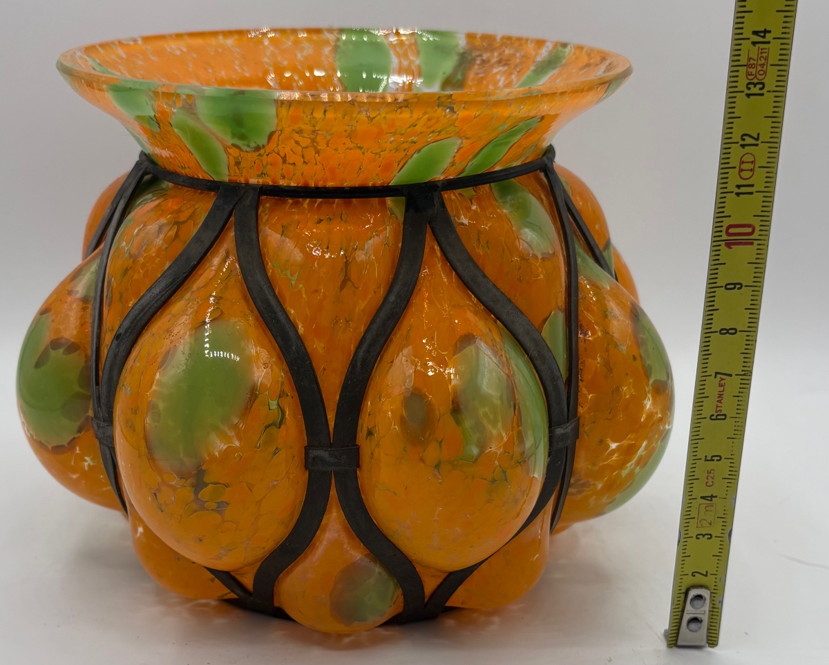 Mixed-glass Ball Vase, Blown In A Mold From The 1970s, French -photo-6