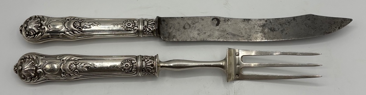 COUVERTS À VIANDE MONTÉS EN ARGENT MASSIF AU VIEILLARD 1819-38 PAR OLLIER-photo-2