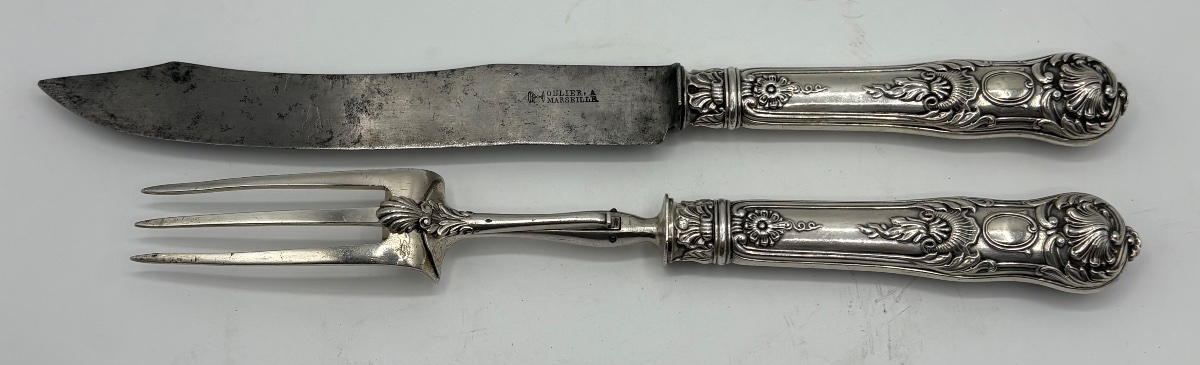 COUVERTS À VIANDE MONTÉS EN ARGENT MASSIF AU VIEILLARD 1819-38 PAR OLLIER-photo-3