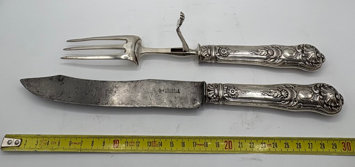 COUVERTS À VIANDE MONTÉS EN ARGENT MASSIF AU VIEILLARD 1819-38 PAR OLLIER-photo-6