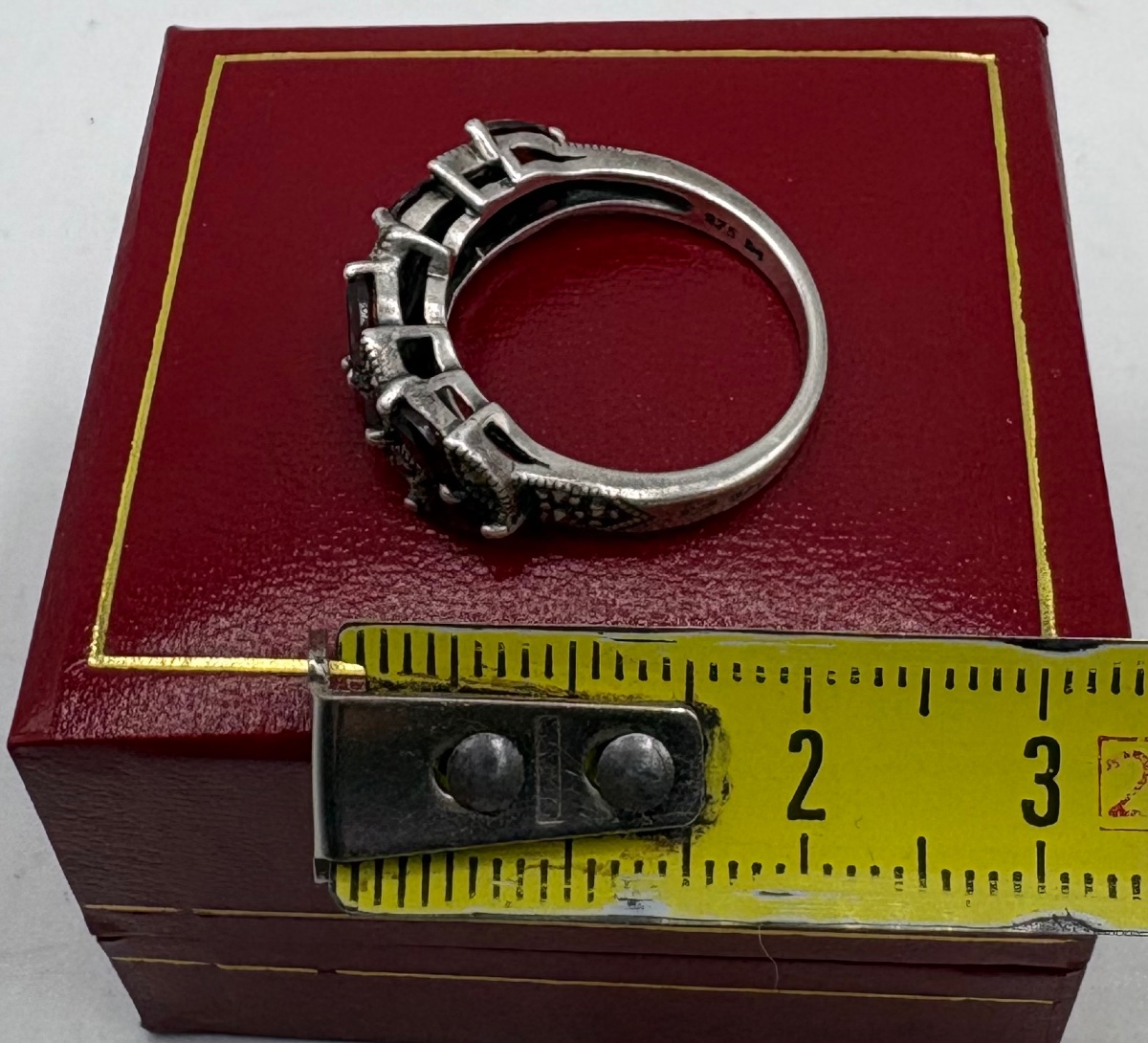 BAGUE EN ARGENT MASSIF AVEC DES GRENATS ET MARCASSITES PAR METROP DES ANNÉES 1950-photo-7