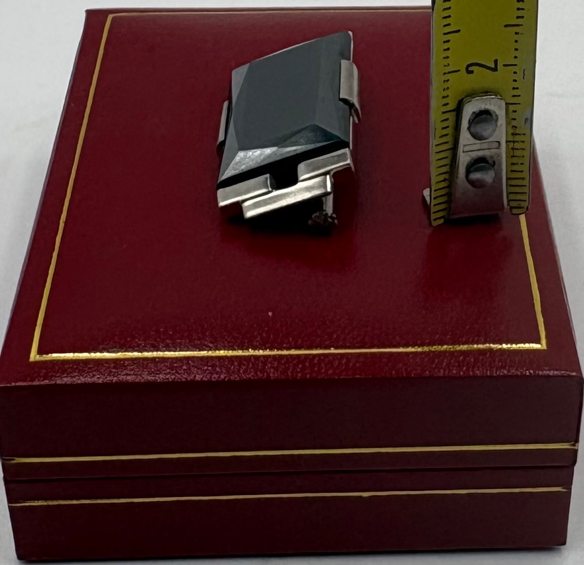 1930s French Solid Silver And Onyx Brooch -photo-5