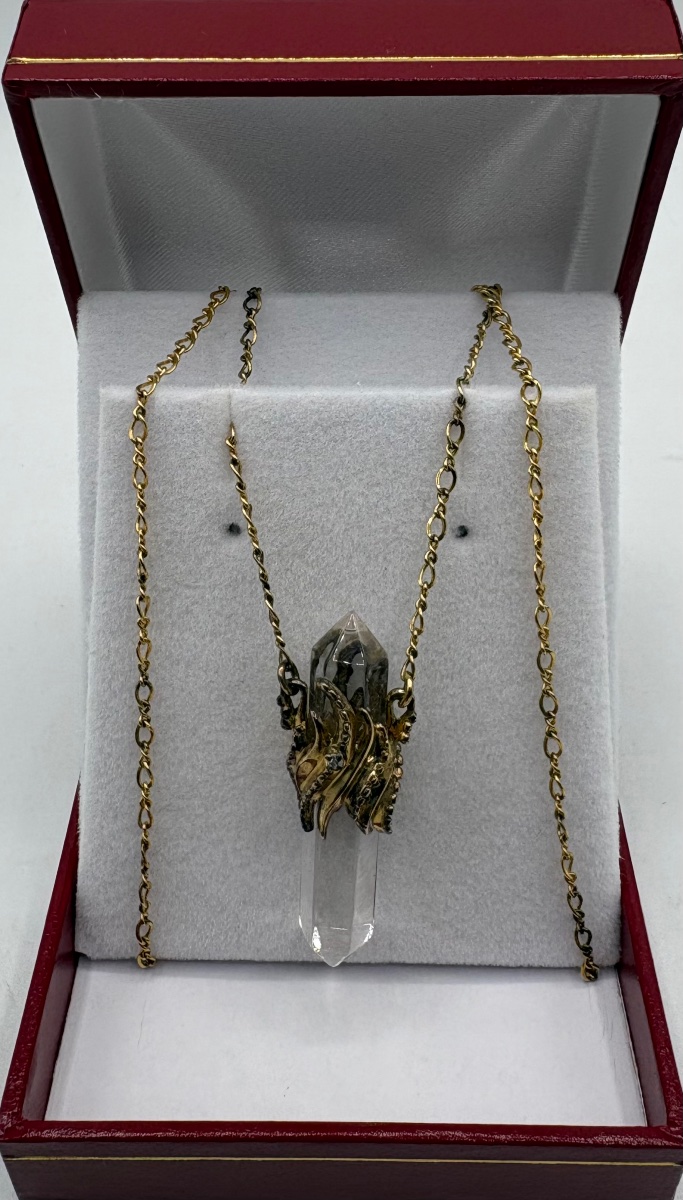 1960s European Vermeil And Cut Crystal Pendant-photo-2