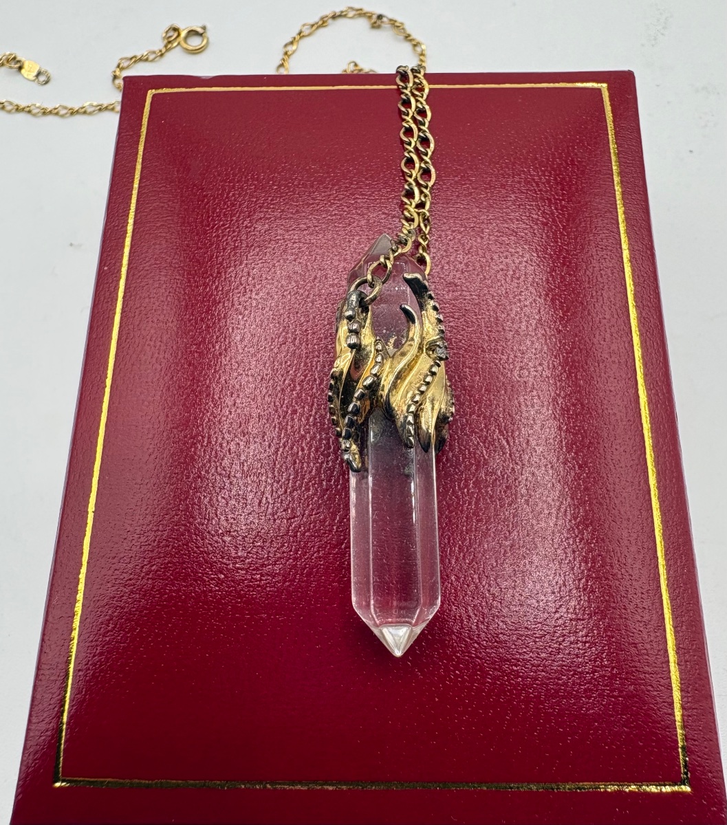 1960s European Vermeil And Cut Crystal Pendant-photo-3