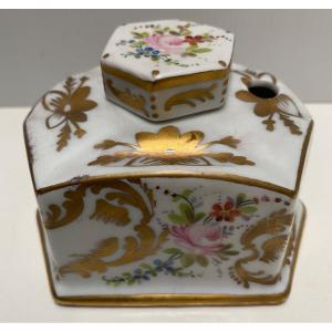 Painted And Gilded Enameled Porcelain Inkwell