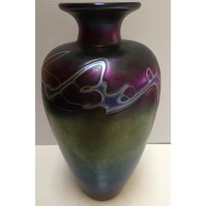 Iridescent Glass Vase By R. Hild Art Klan (loetz)