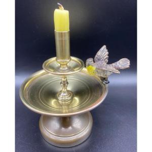 Small Bird Candlestick, Bronze And Brass From Vienna 1900
